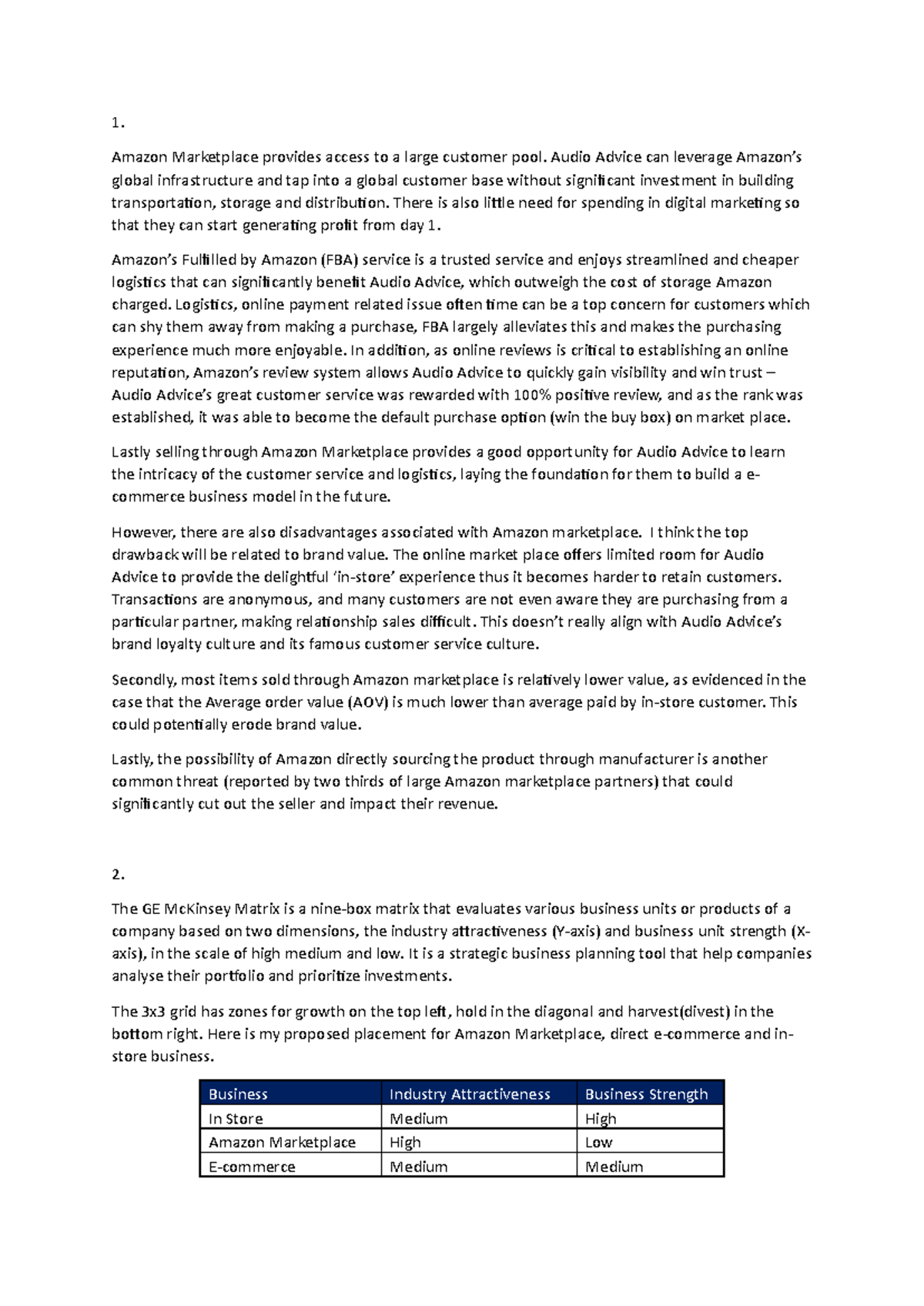 Major Case 5: Amazon Marketplace Analysis for Audio Advice - CQIAN 88 ...