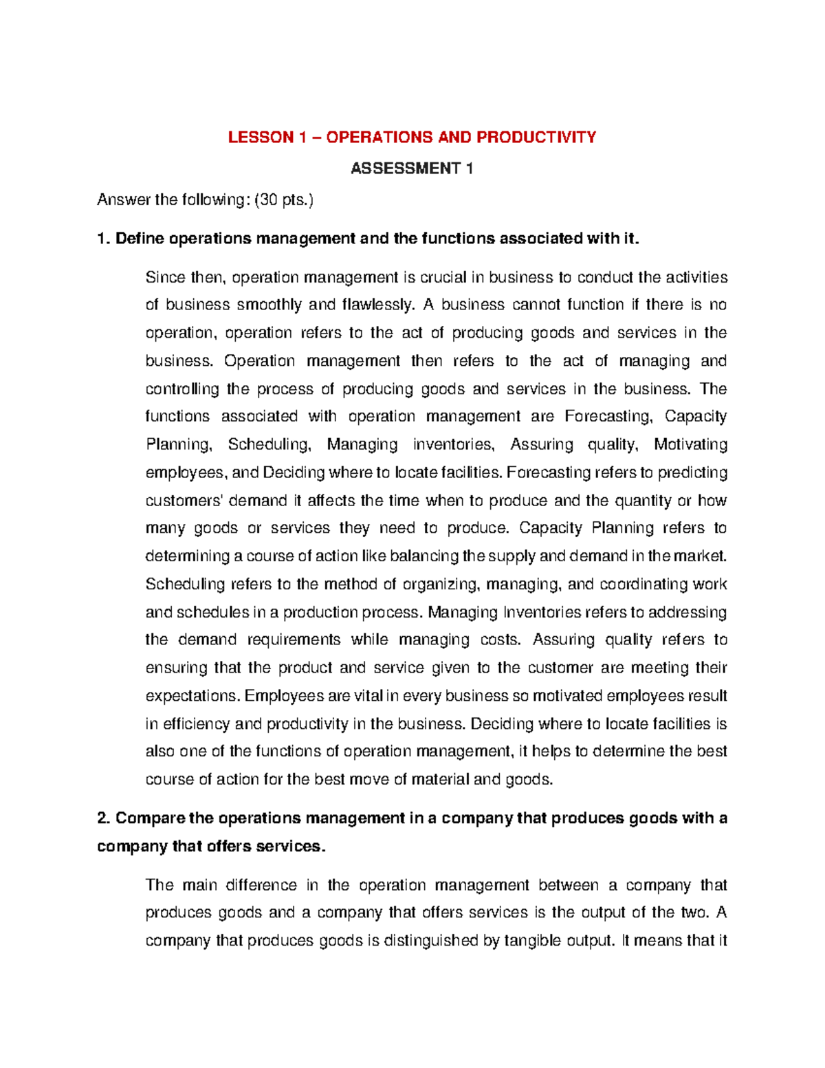 Operations Management: Understanding Key Concepts and Strategies - Studocu