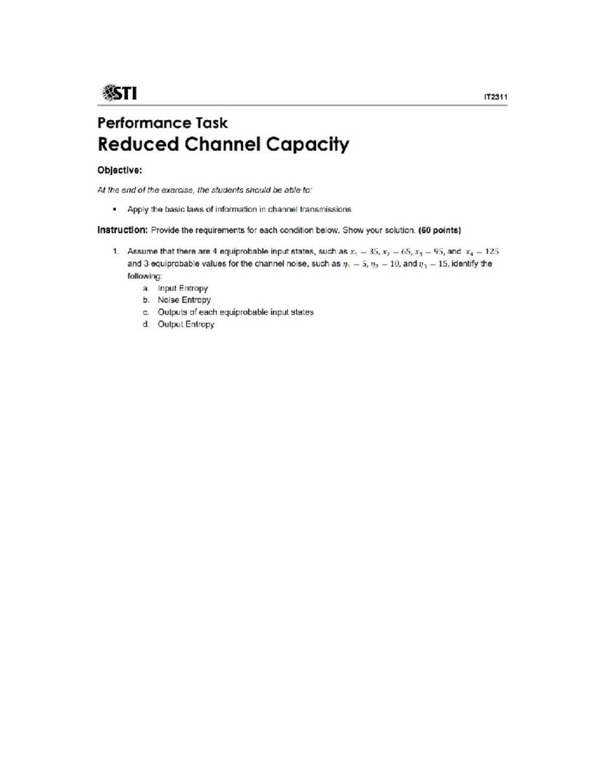 Doc1 - n\a - STI IT2311 Performance Task Reduced Channel Capacity ...