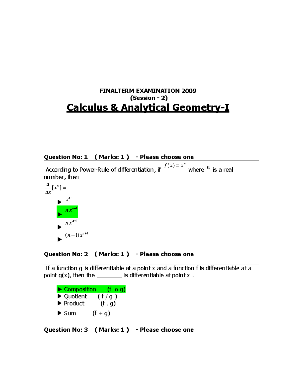 MTH101 Final Term Exam Solutions and Notes - Studocu