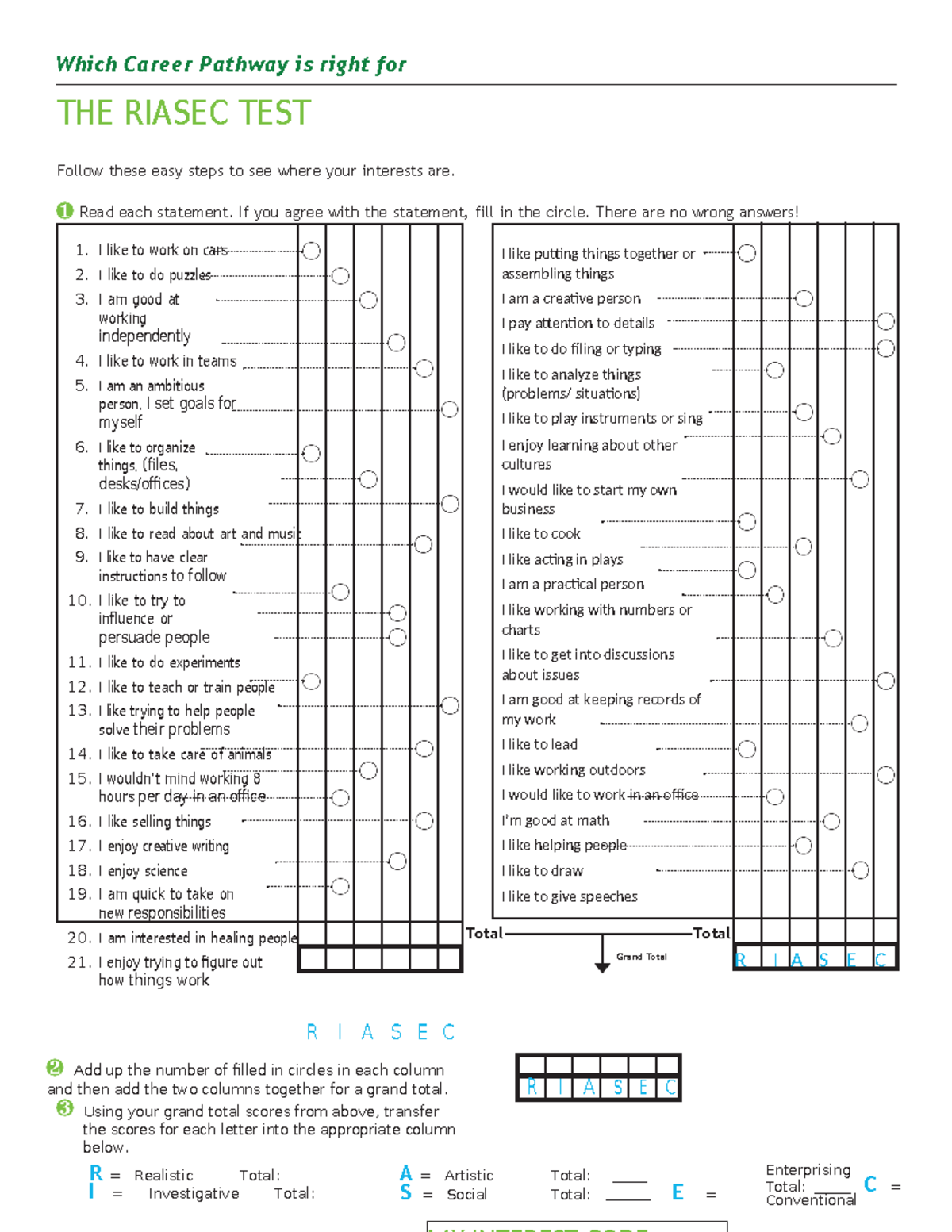 Riasec - pathfit - Which Career Pathway is right for you? THE RIASEC ...