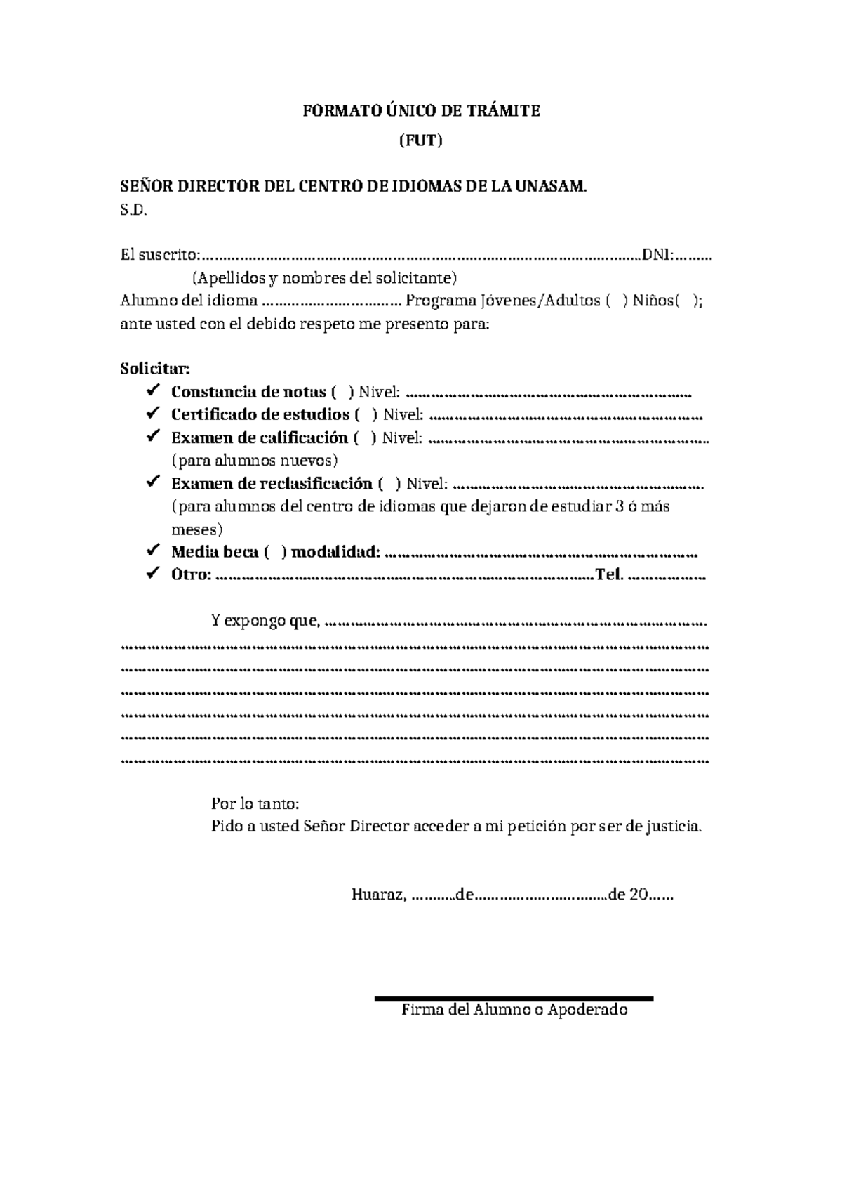FUT Inglés: Solicitud de Constancia de Notas y Certificate de Estudios - Document Preview