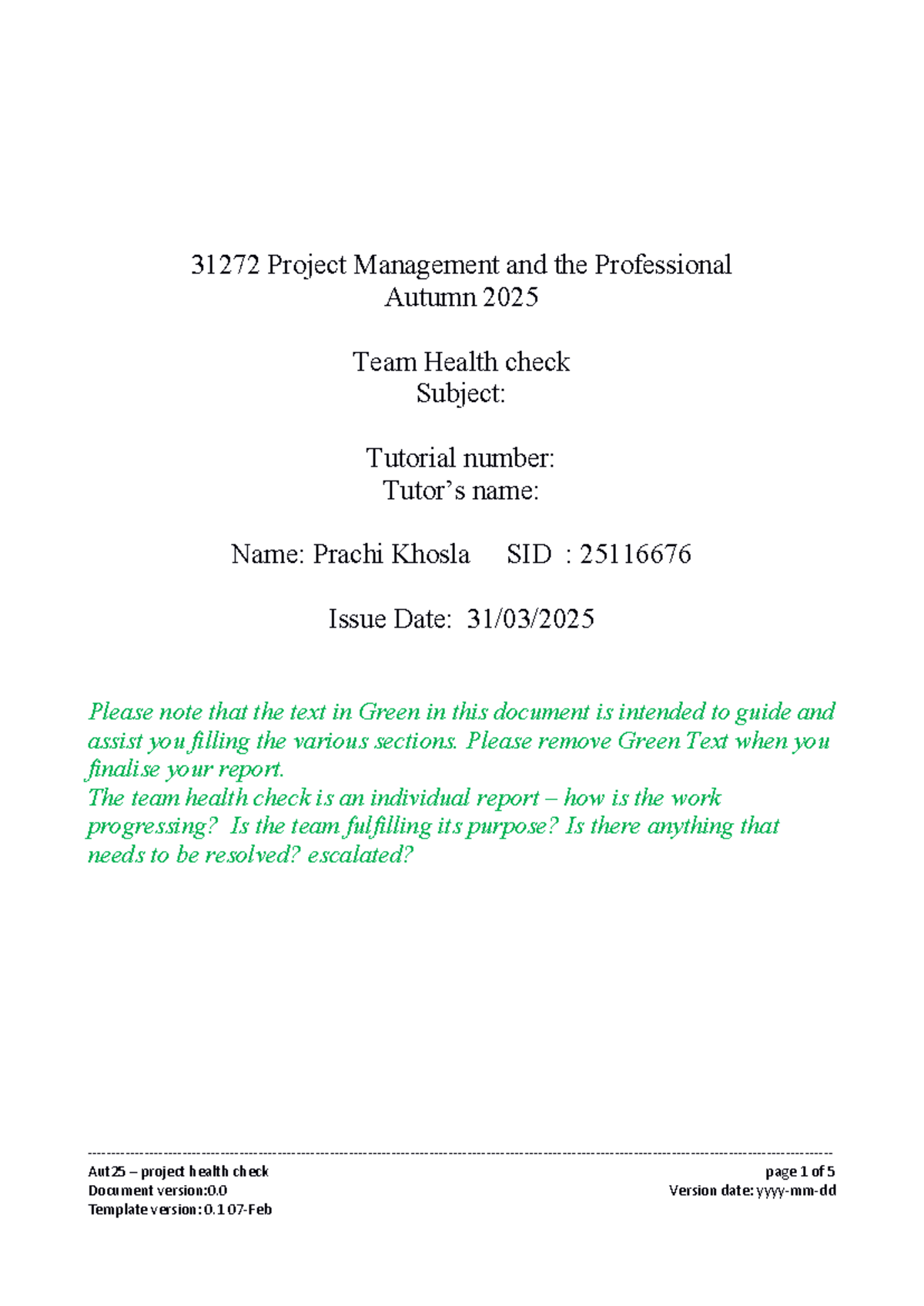 Team Health check v0.1 Aut 2025 - Aut25 – project health check page 1 ...
