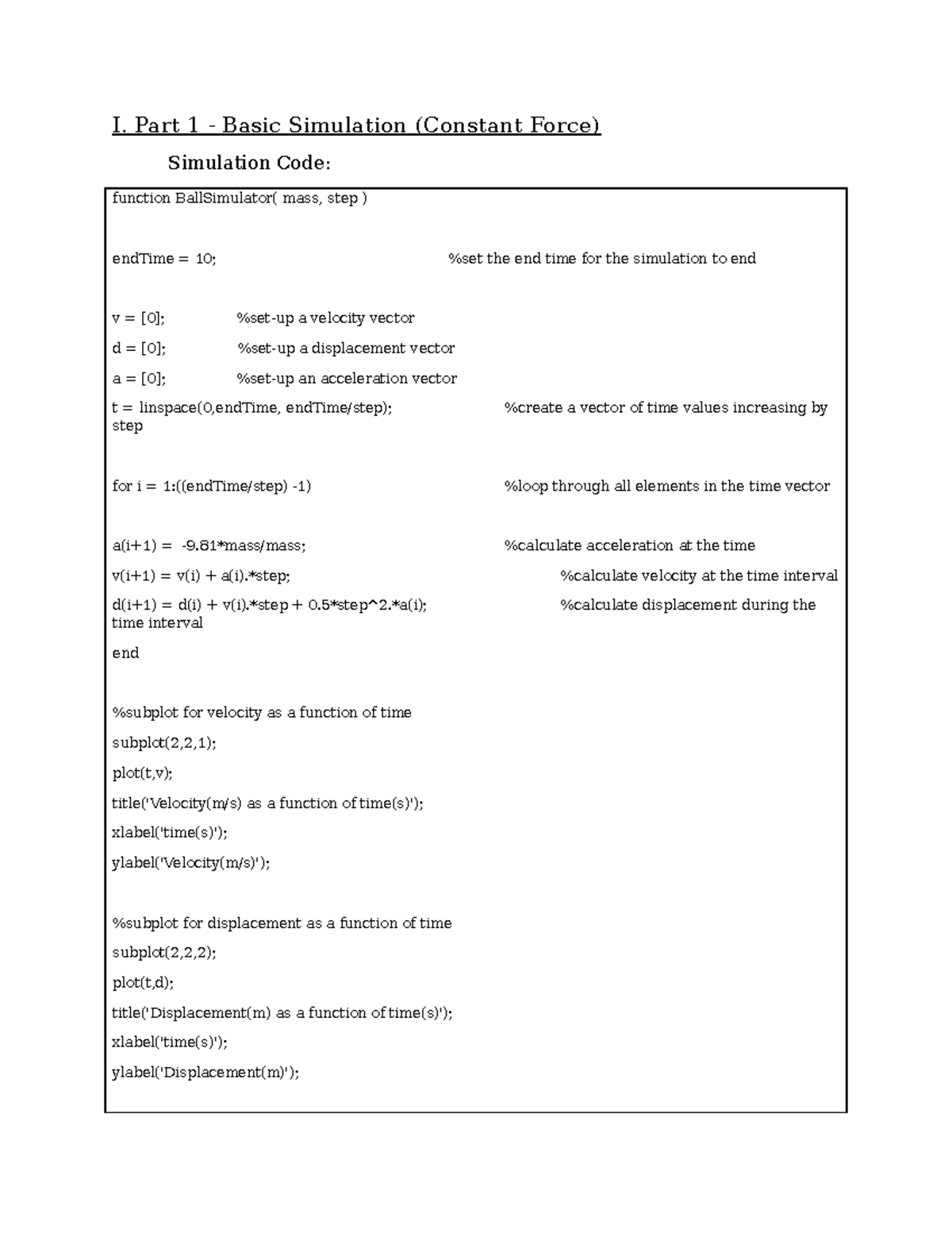Lab 2 Simulation - Matlab assignment in tutorial 2 - I. Part 1 - Basic ...