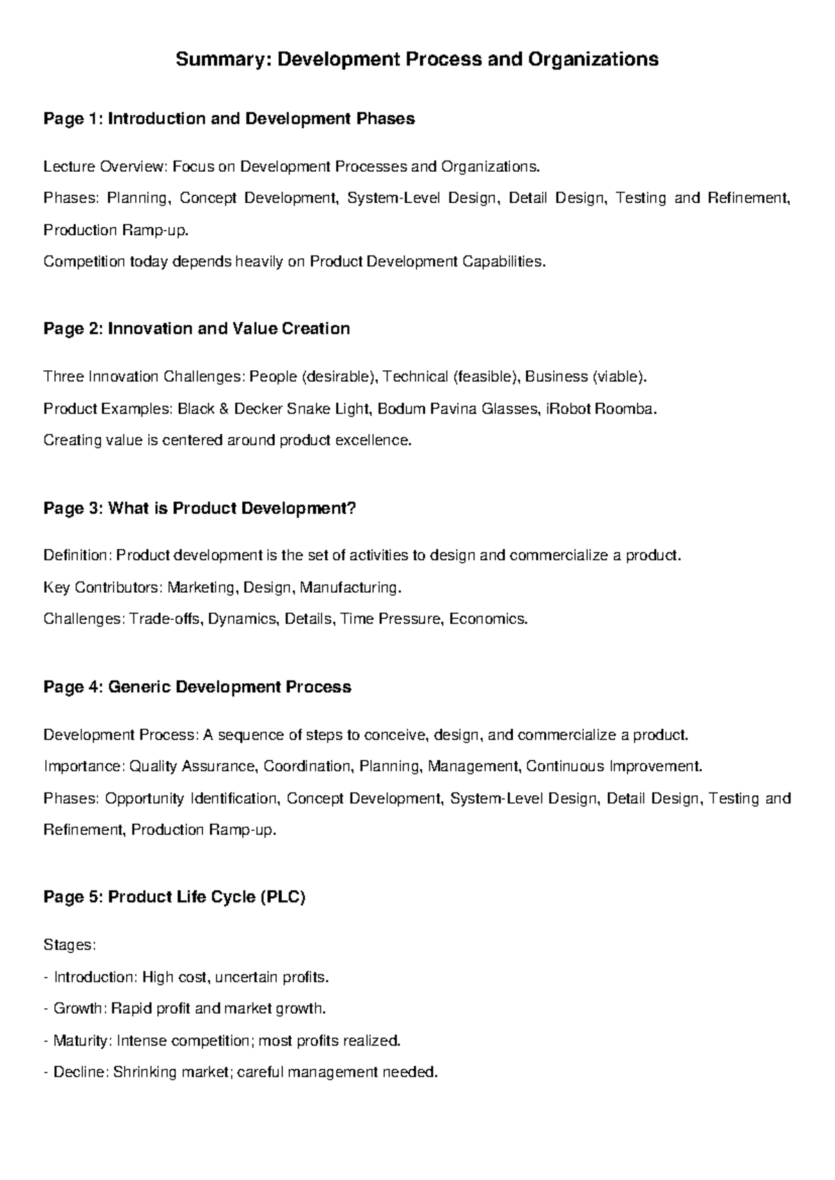 Development Process Organizations Summary - Summary: Development ...