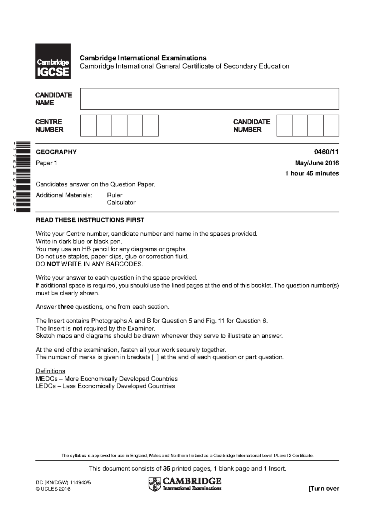 2016 GEO Paper 1 QUES - USED AS A REVISION MATERIAL - This document ...