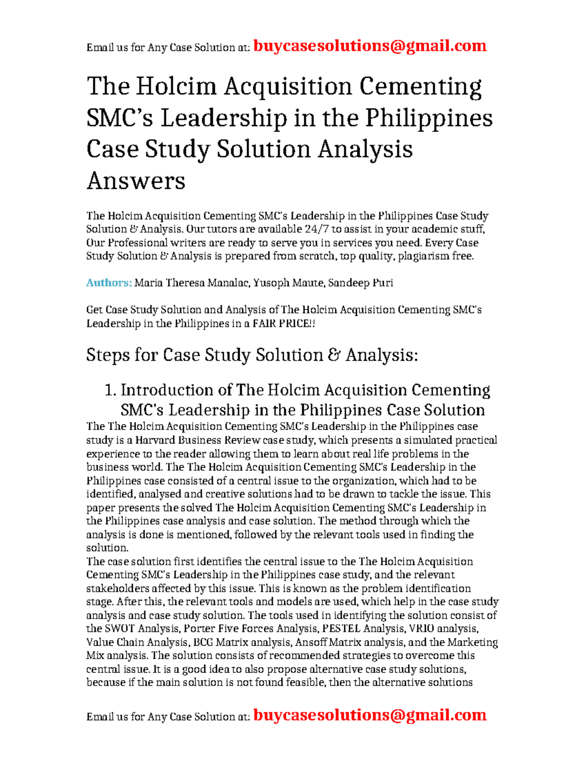 Case Study Solution: The Holcim Acquisition & SMC's Leadership in PH ...
