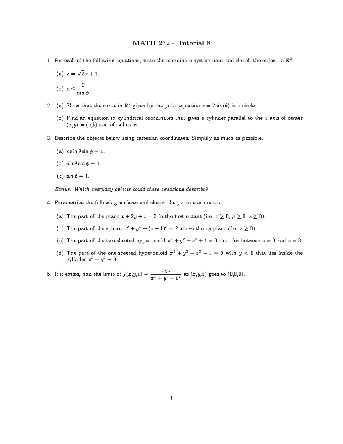 Tt08-prob - tutorial 9 - MATH 262 - Tutorial 8 For each of the ...