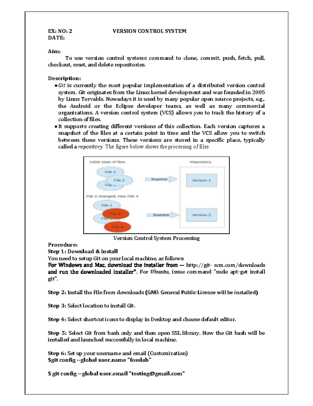 Ex 2: Git VCS Commands for Cloning, Committing, and Managing Repos ...
