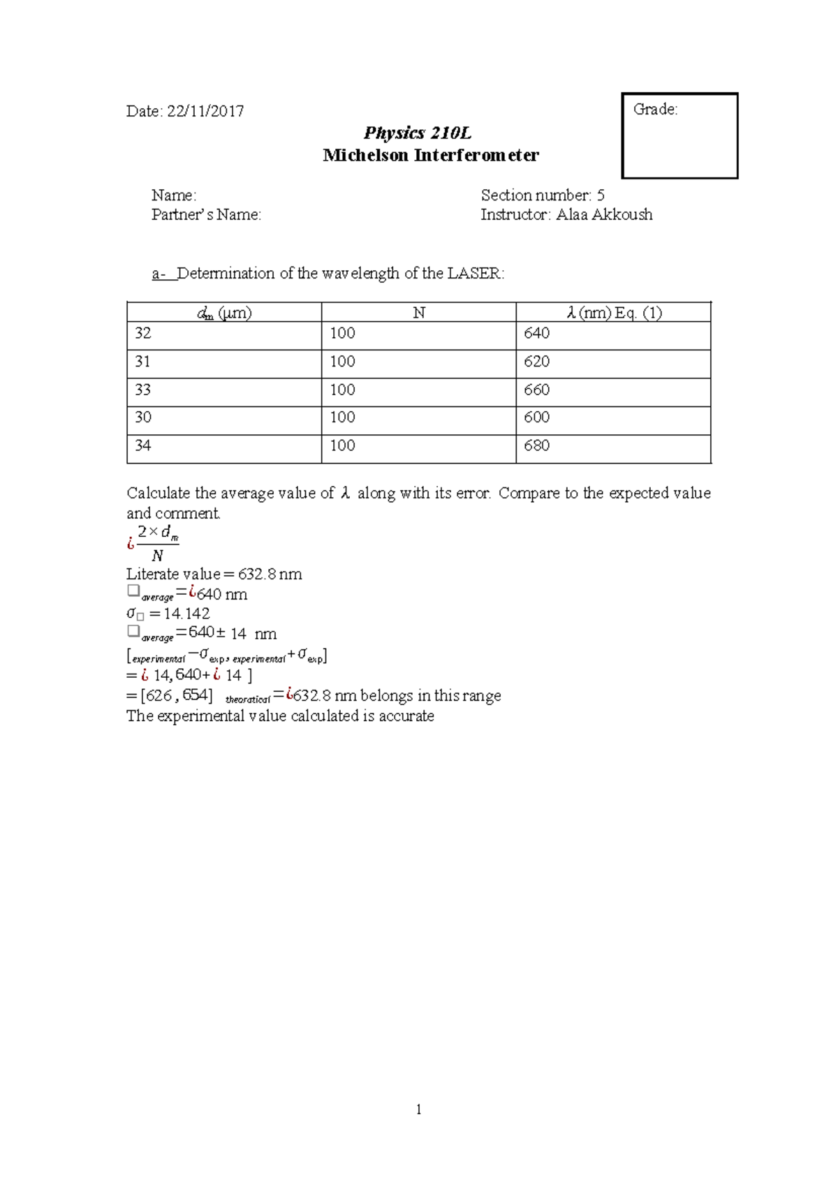 Physics 210L Final Lab Report: Michelson Interferometer Analysis - Studocu