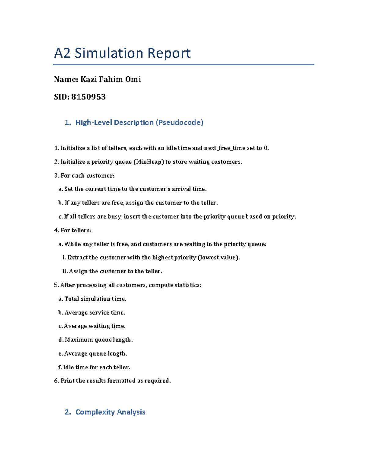 A2 Simulation Report: Analysis & Results for Assignment 2 Solution ...