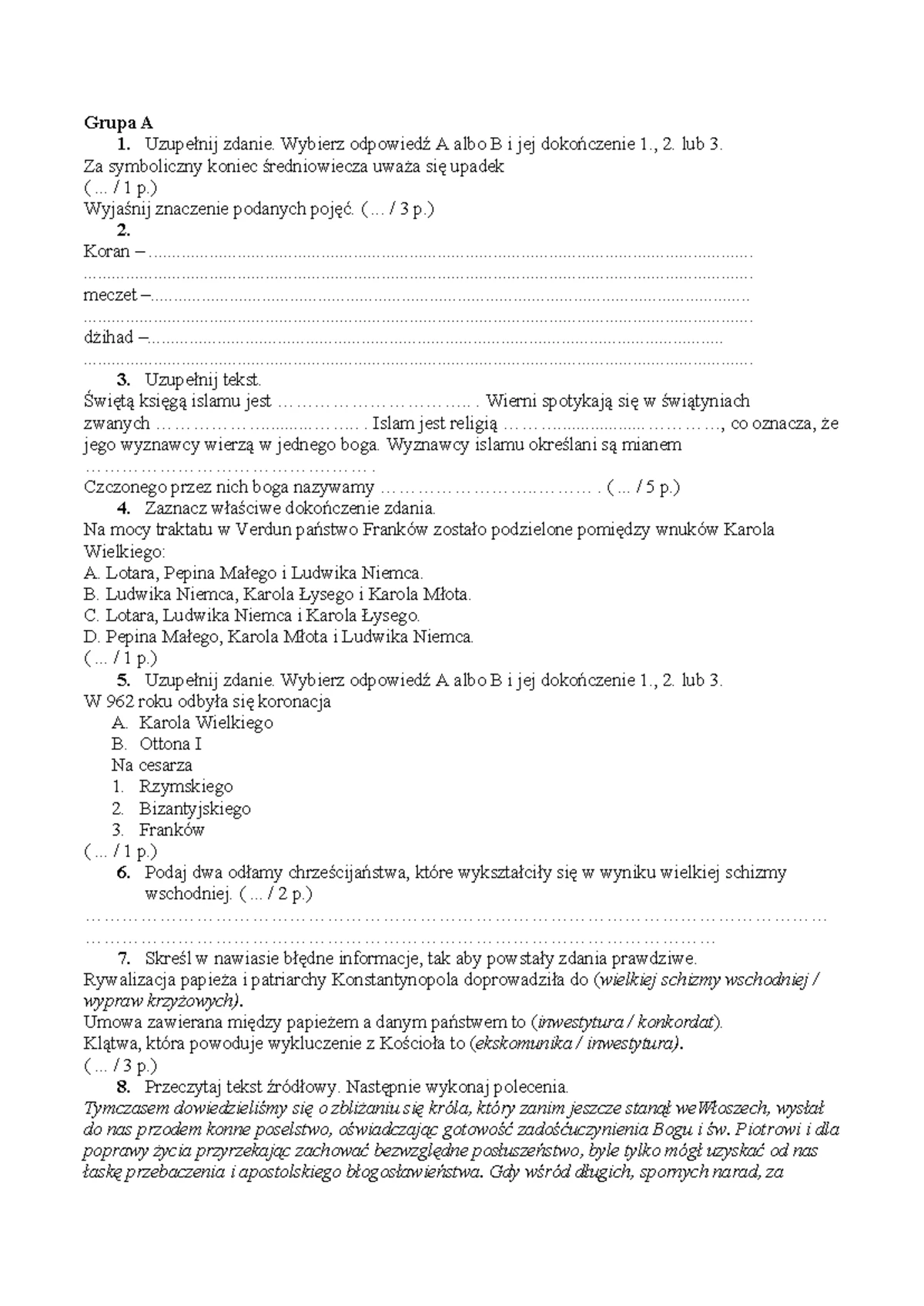 Sprawdzian Z Historii Kl 5 Dział 3 www.studocu.com