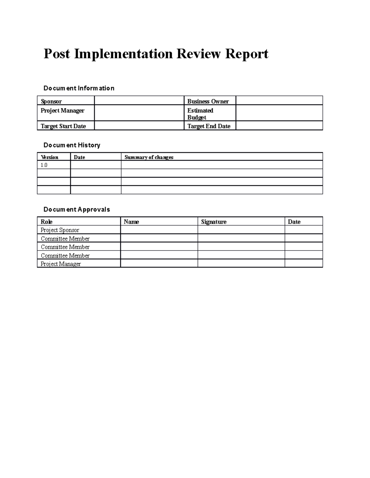 25. Post Implementation Review Report: Lessons Learned ...