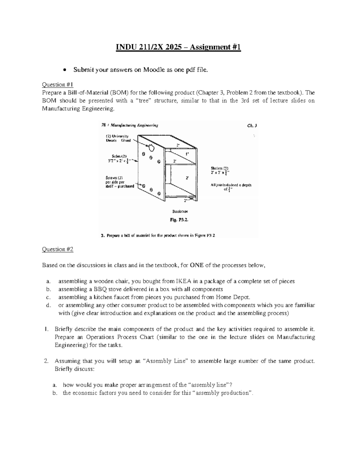 INDU 2025 Assignment 1: BOM & Operations Process Chart Analysis - Studocu