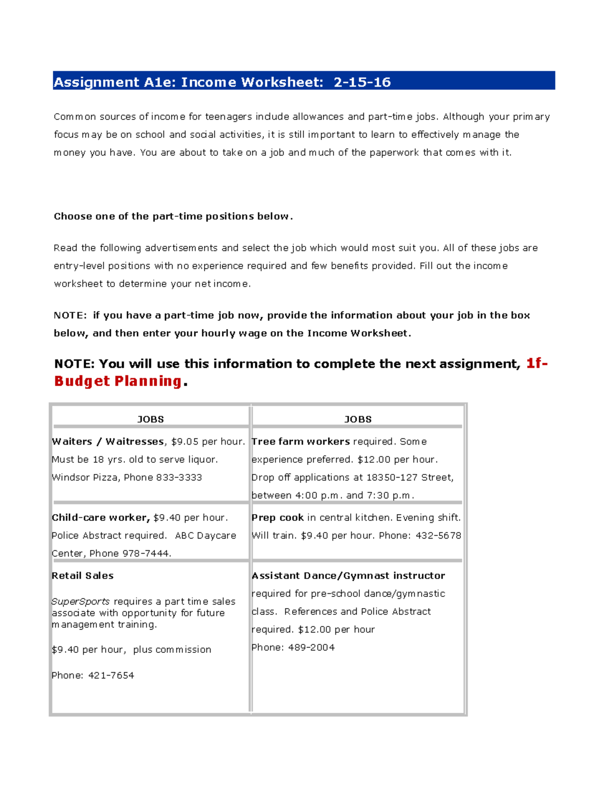 CALM A1e Income Worksheet - Keynotes for Budgeting and Earnings - Studocu