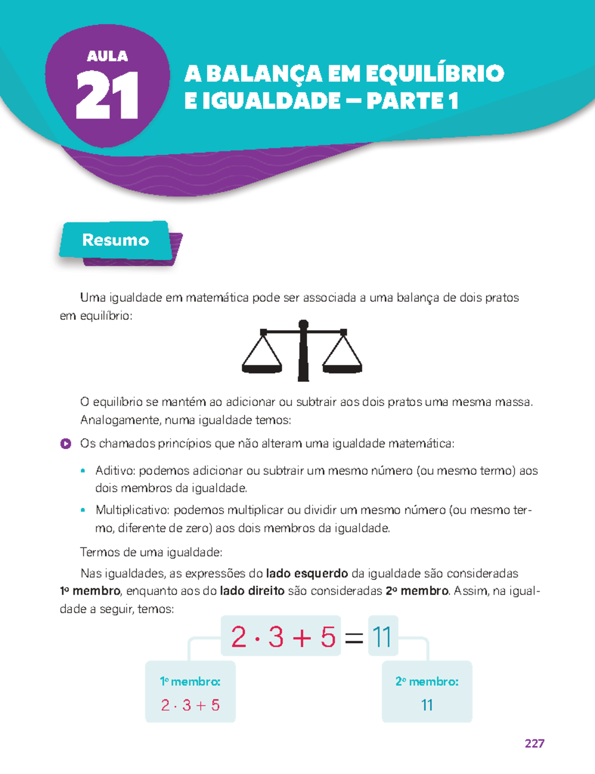 AULA 21: A BALANÇA EM EQUILÍBRIO E IGUALDADE - RESUMO E EXERCÍCIOS ...