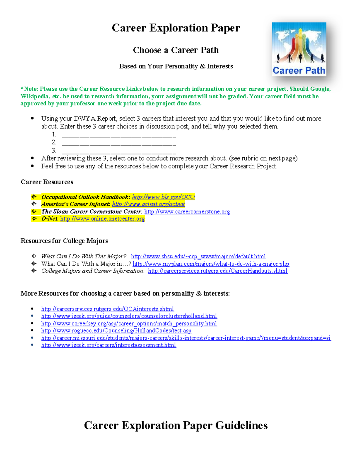 EDUC 1300 Career Exploration Paper: Researching Your Path - Studocu