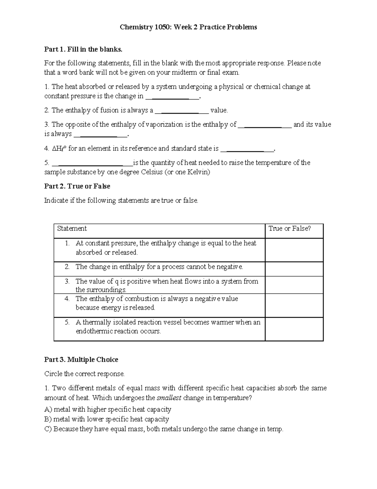 Chemistry 101: Week 2 Practice Problems and Concepts Review - Studocu