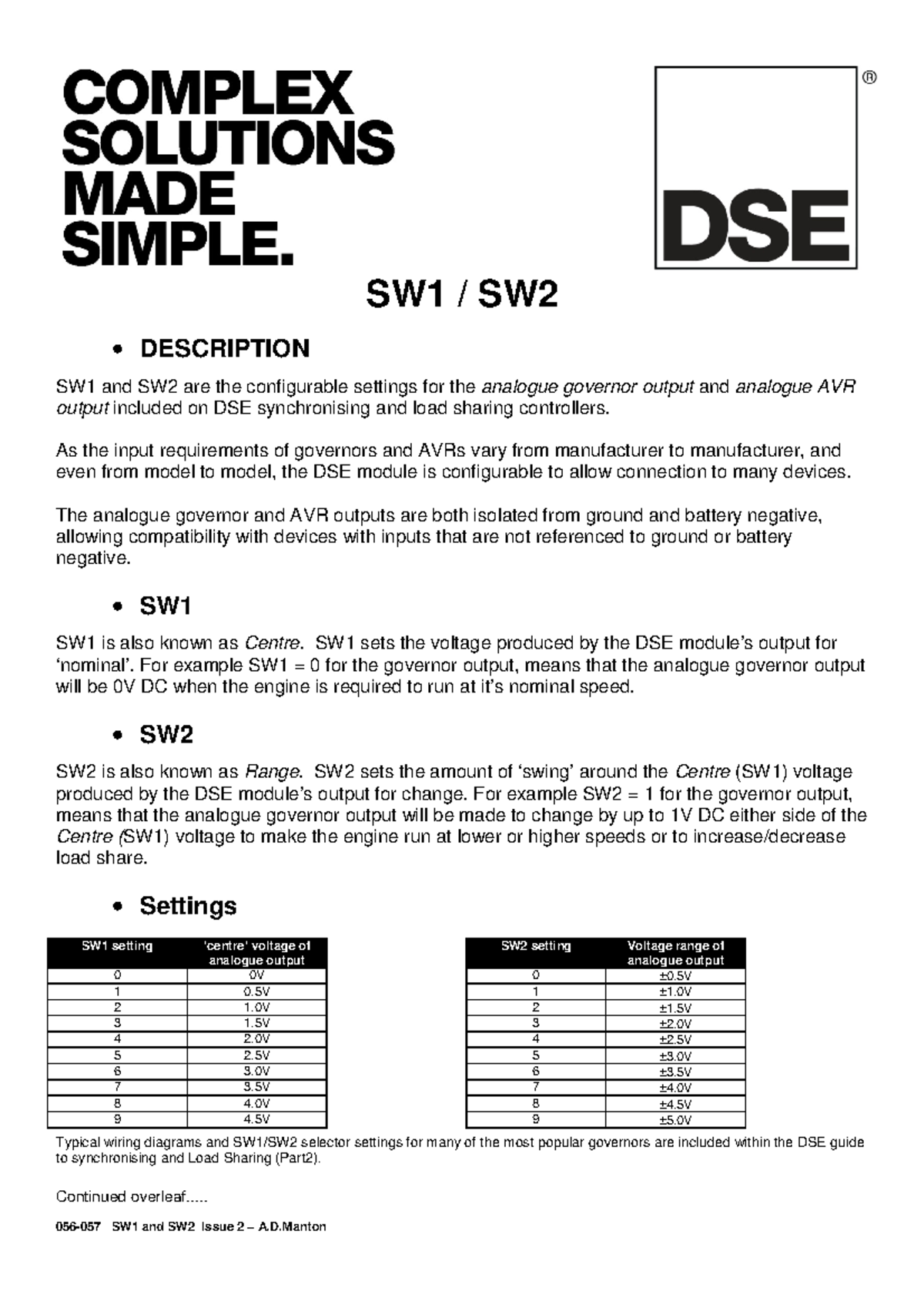 056-057 SW1 and SW2 Settings for DSE Controllers - Studocu