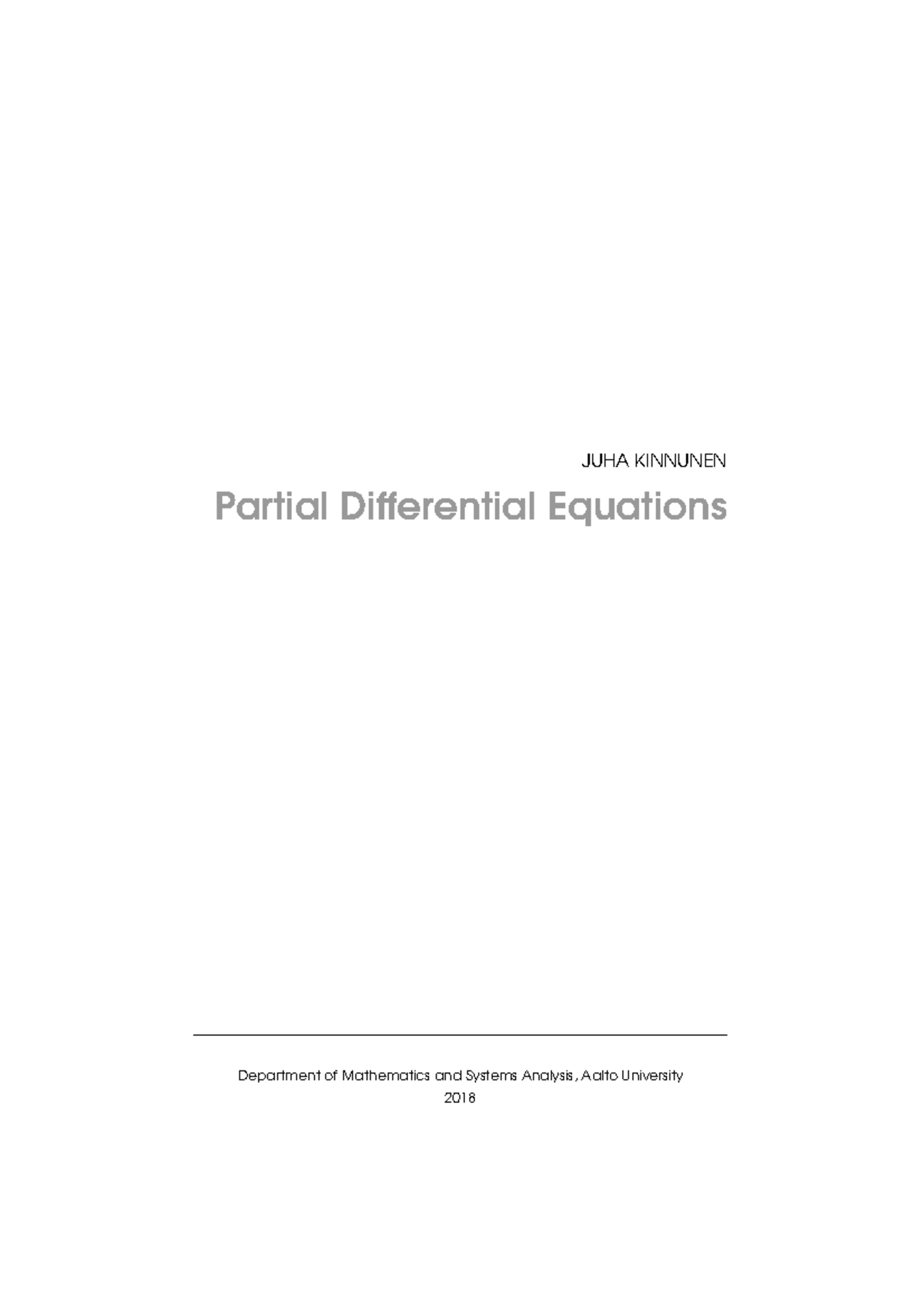 Lecture Notes on Partial Differential Equations (MAT-2018) - Studocu