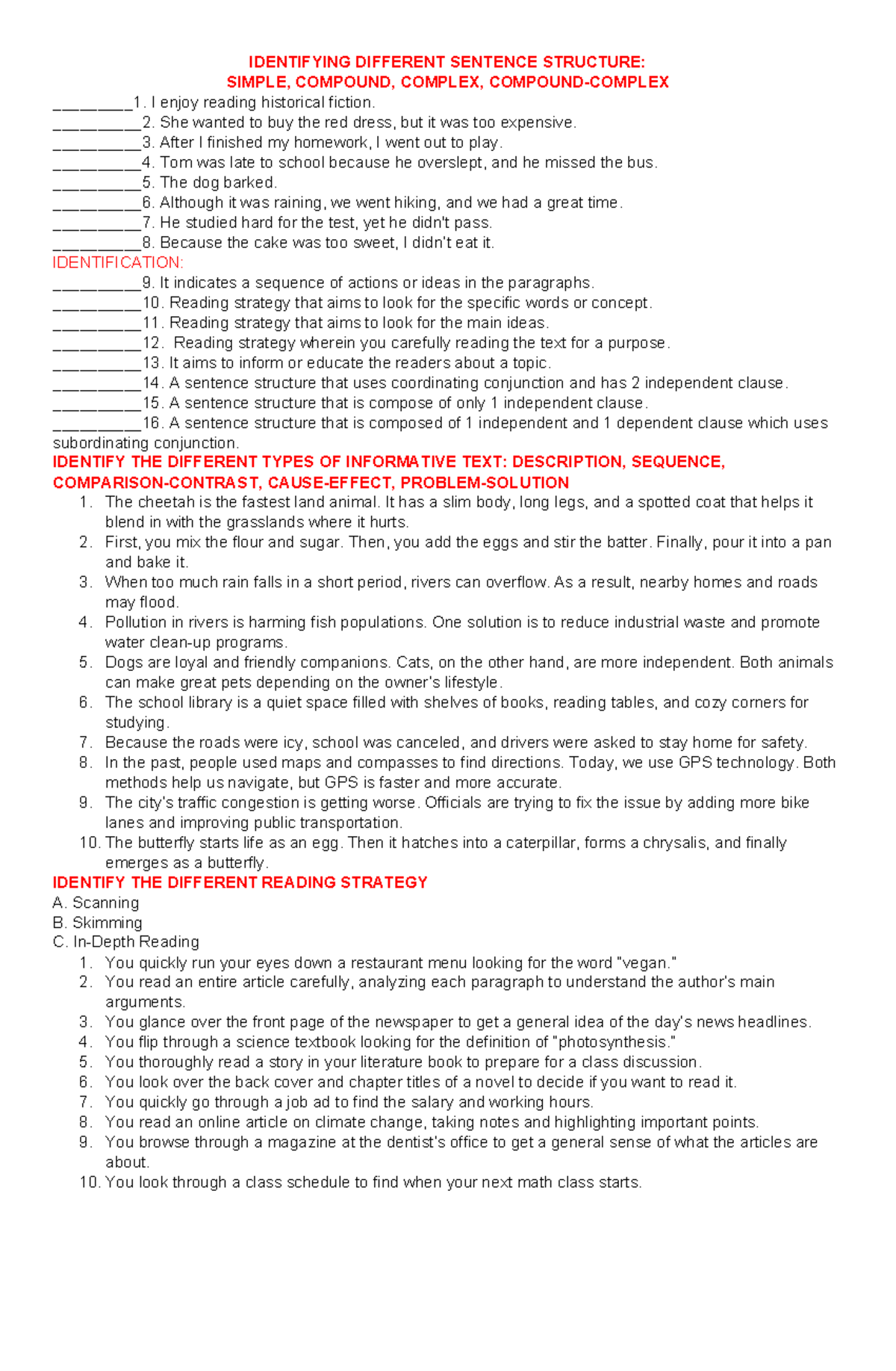 FLIP English 9: Exploring Sentence Structures and Reading Strategies ...