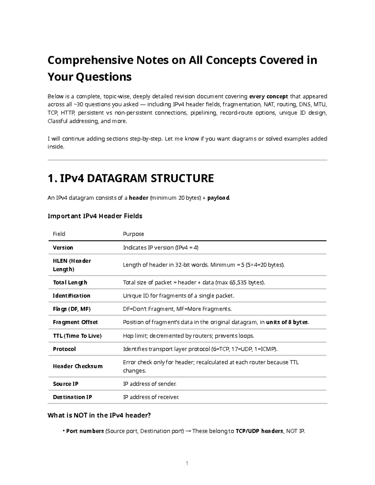 IPv4 TCP Networking Notes: Comprehensive Revision Guide - Studocu