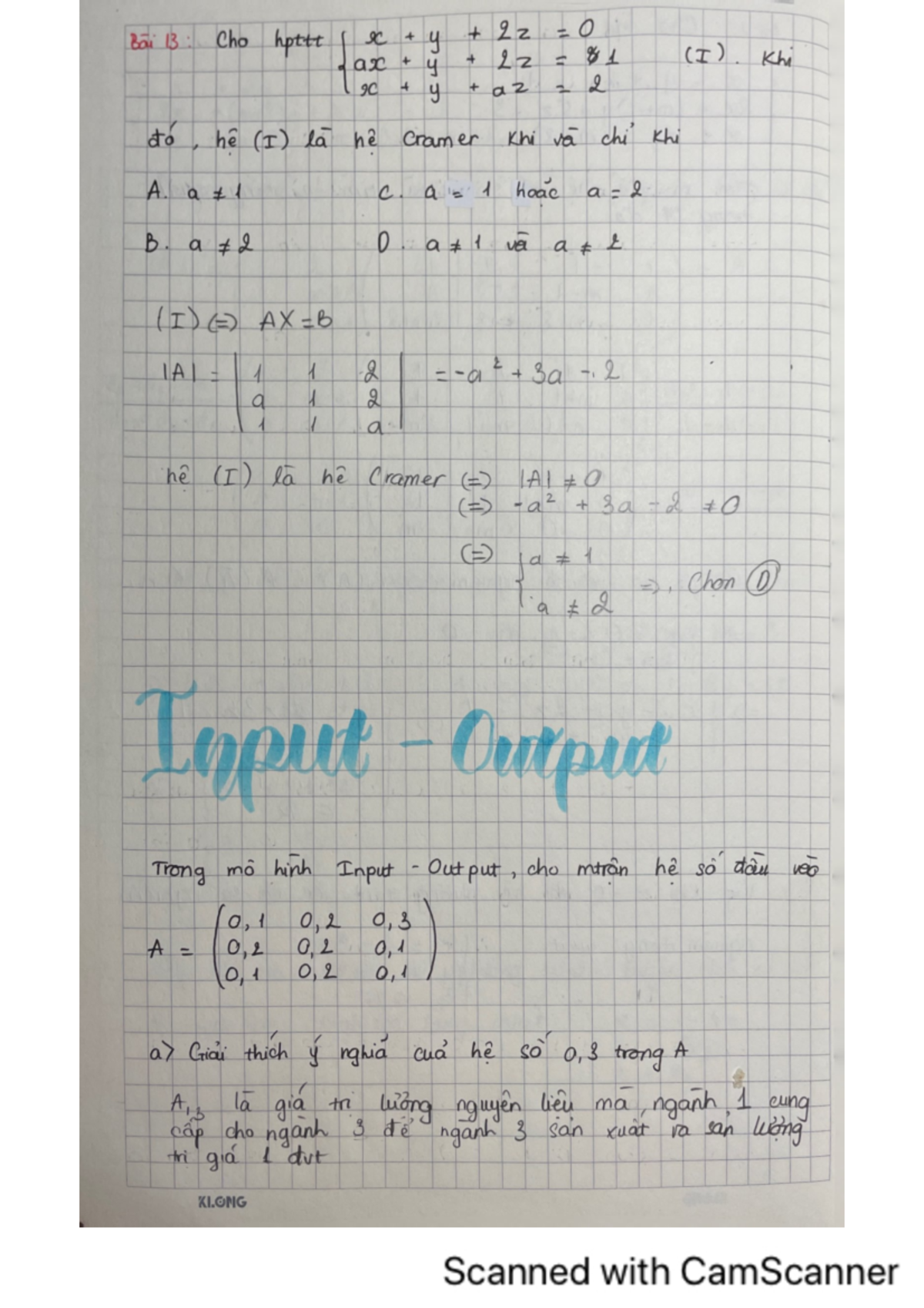 Bài tập Input-Output làm tại lớp - Toán Cao Cấp - Studocu
