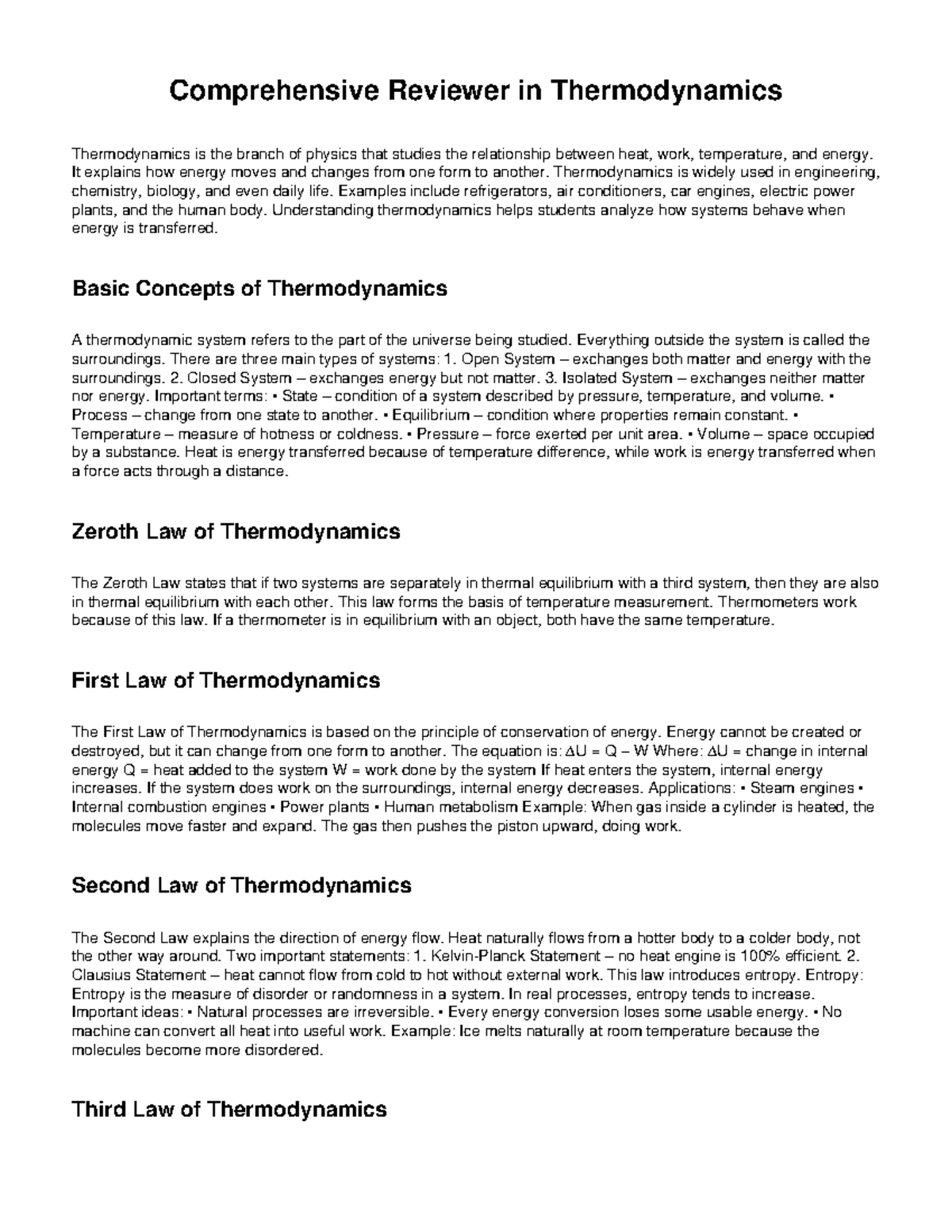 Thermodynamics Comprehensive Review for PHYS 101 - Studocu
