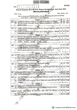 BCS402 Fourth Sem Microcontrollers Exam QP - June 2024 - Studocu