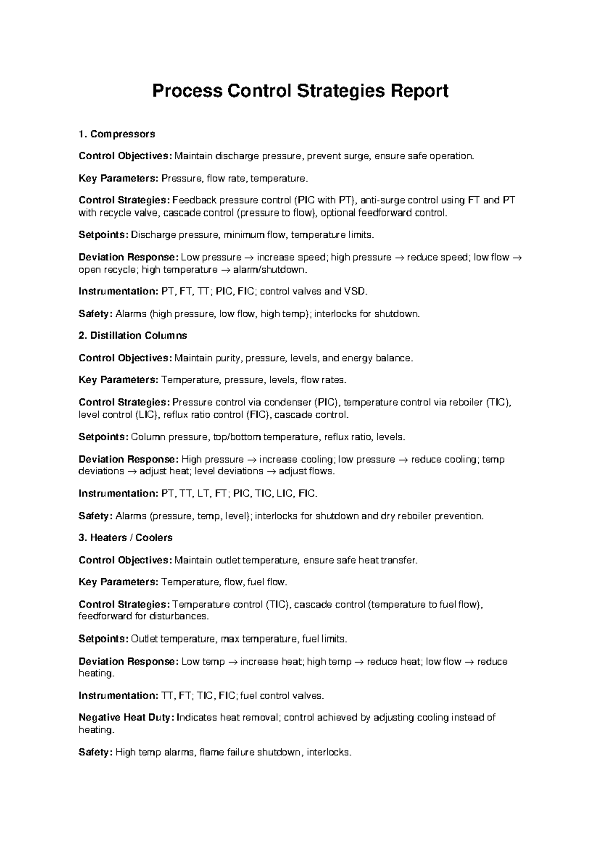 Control Strategies Report: Process Control for Compressors ...