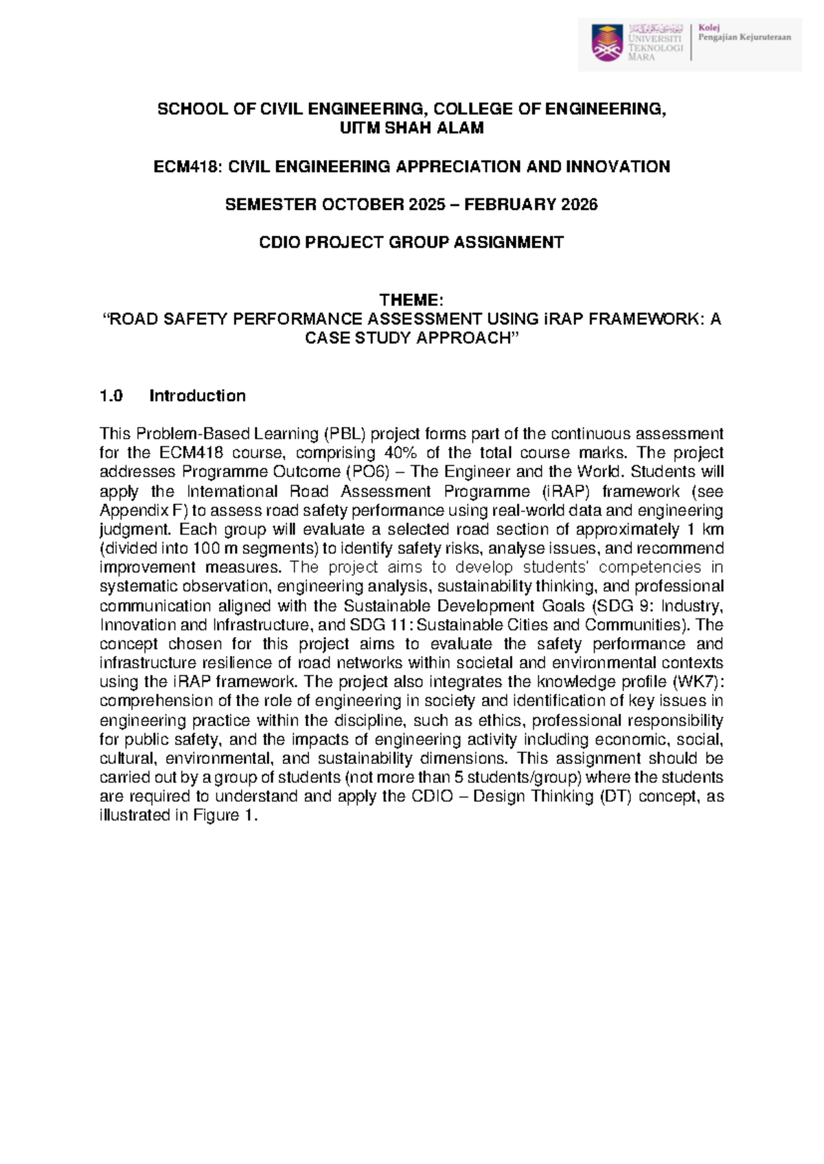 ECM418: Safety Performance Assessment Using iRAP Framework - CDIO ...