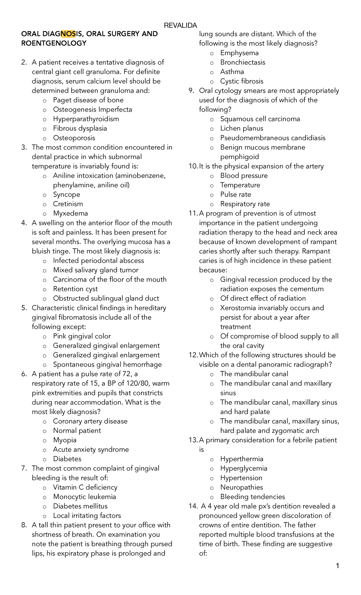 Final Exam Study Notes for OD 2023: Oral Diagnosis & Surgery - Studocu
