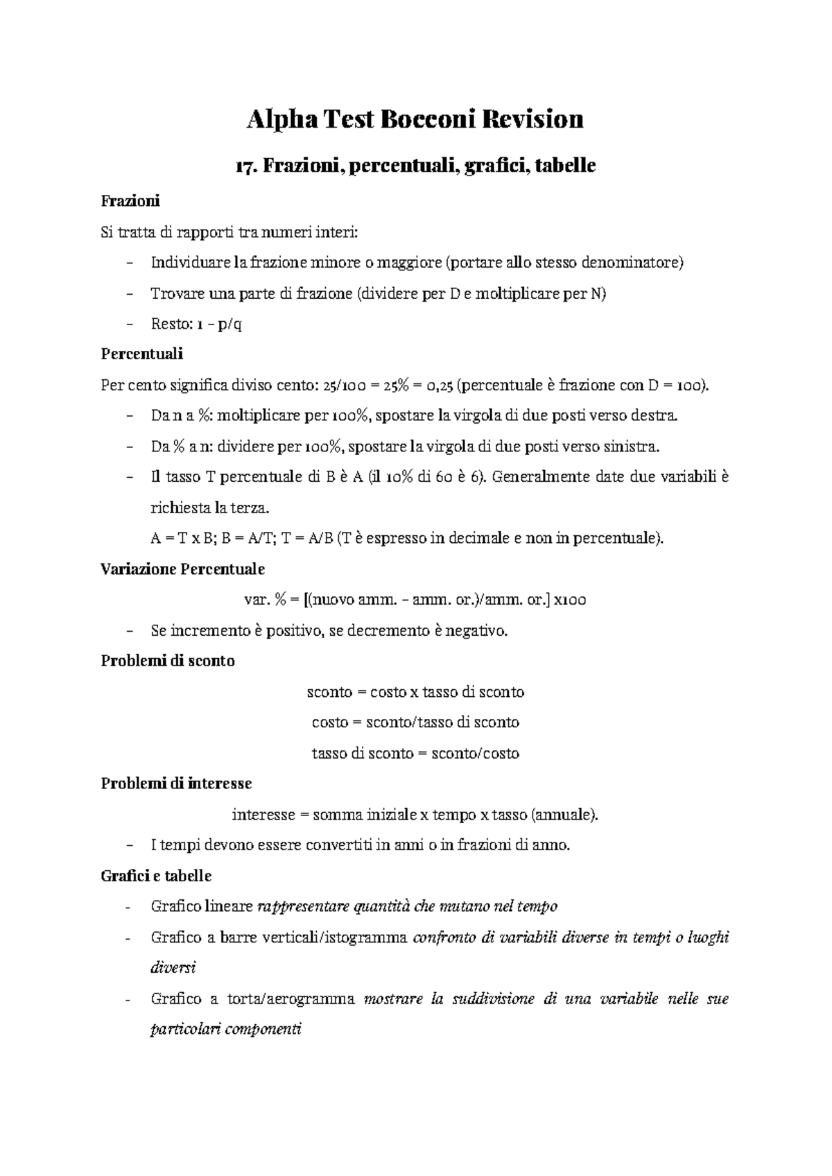 Alpha Test Bocconi: Revisione e Appunti di Matematica e Logica - Studocu