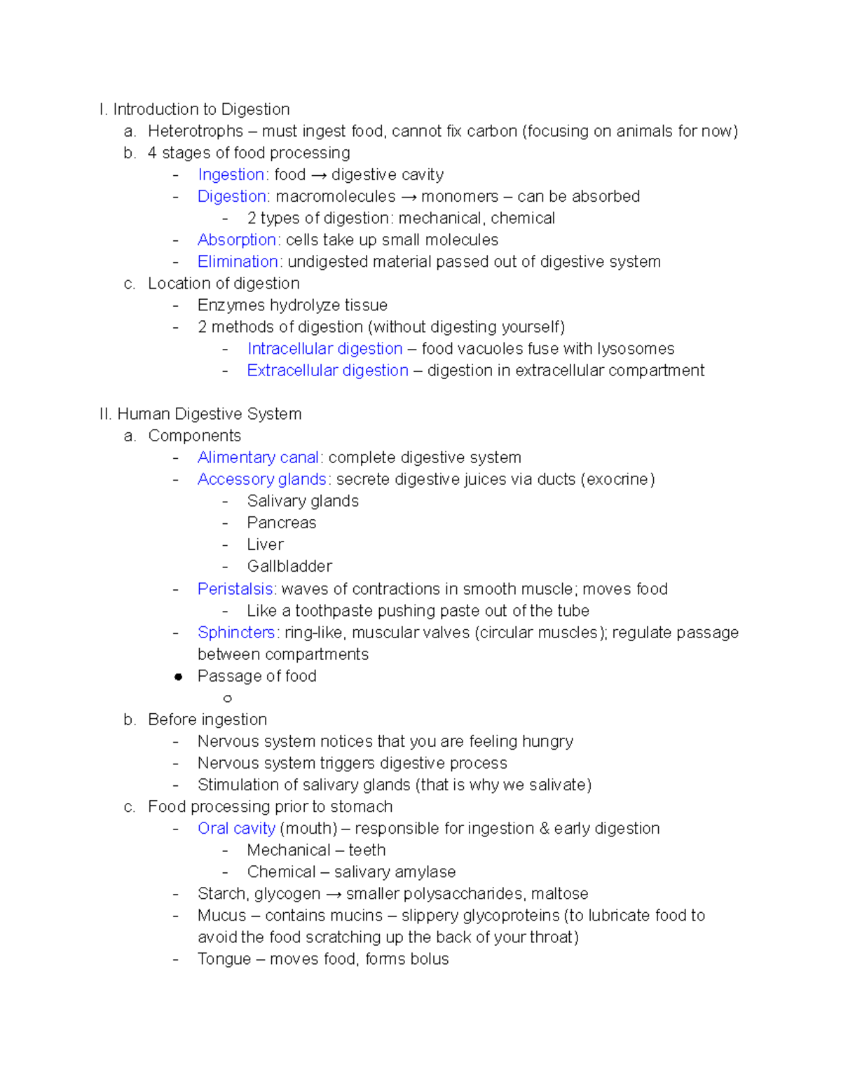 Digestion (BIO101) - Lecture Notes on Human Digestive System - Studocu