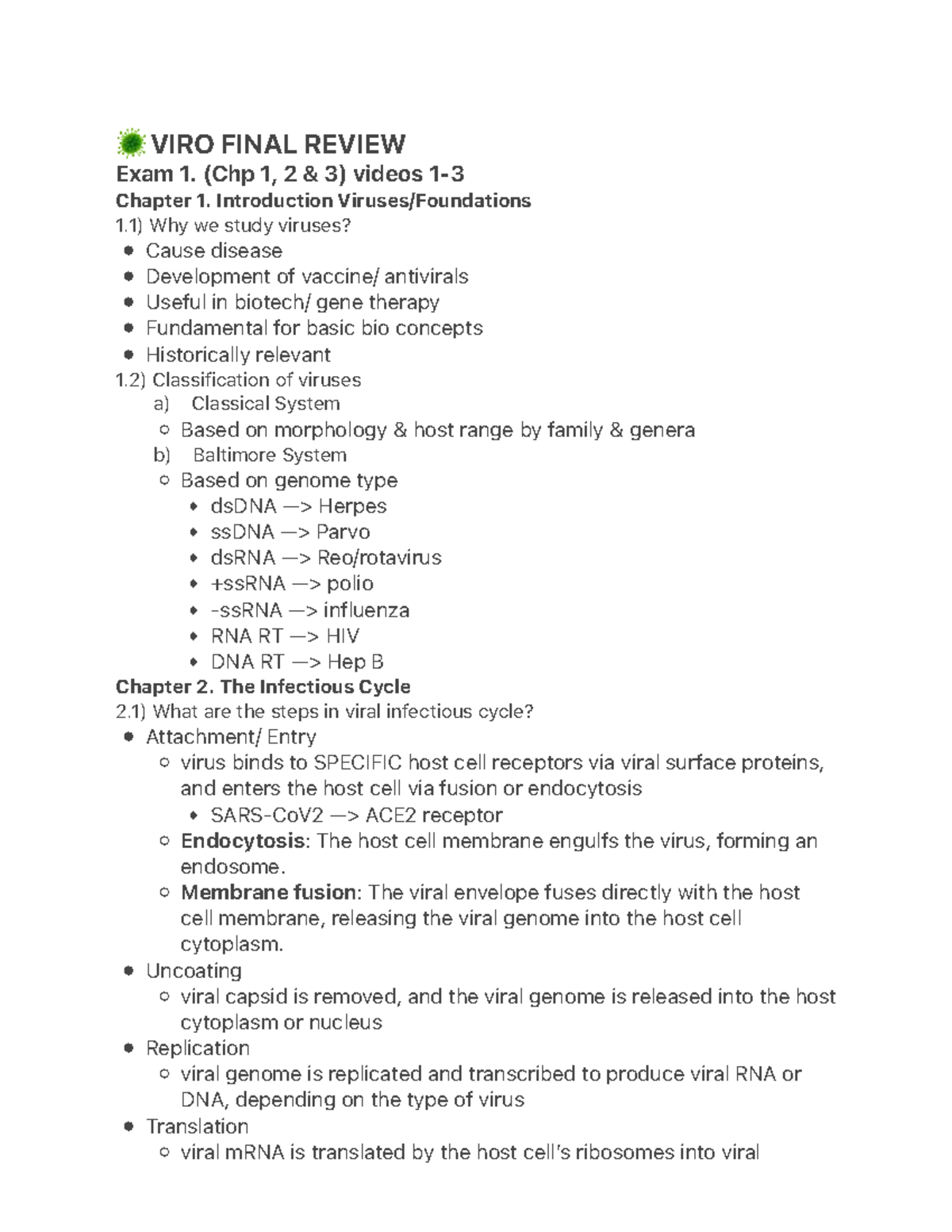 VIRO Final Review: Exam 1 Overview (Chapters 1-3) - Studocu
