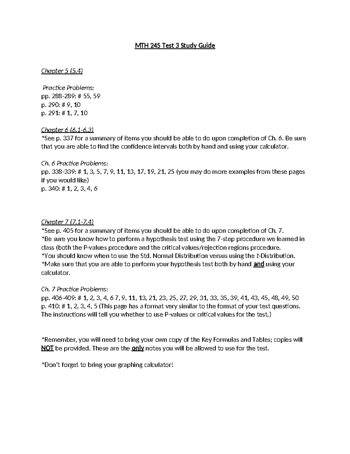 MTH 245 Test 3 Study Guide: Chapters 5-7 Practice Problems and Tips ...