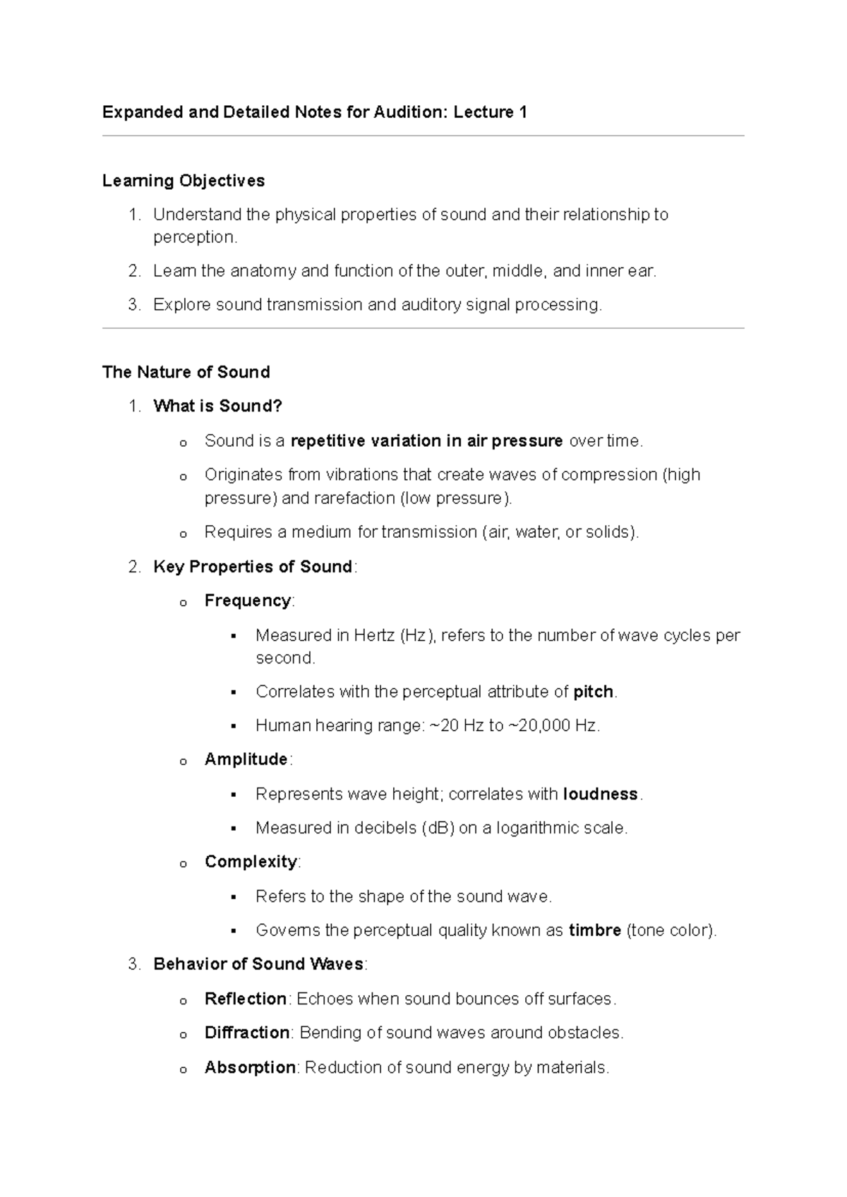 Audition notes - Expanded and Detailed Notes for Audition: Lecture 1 ...