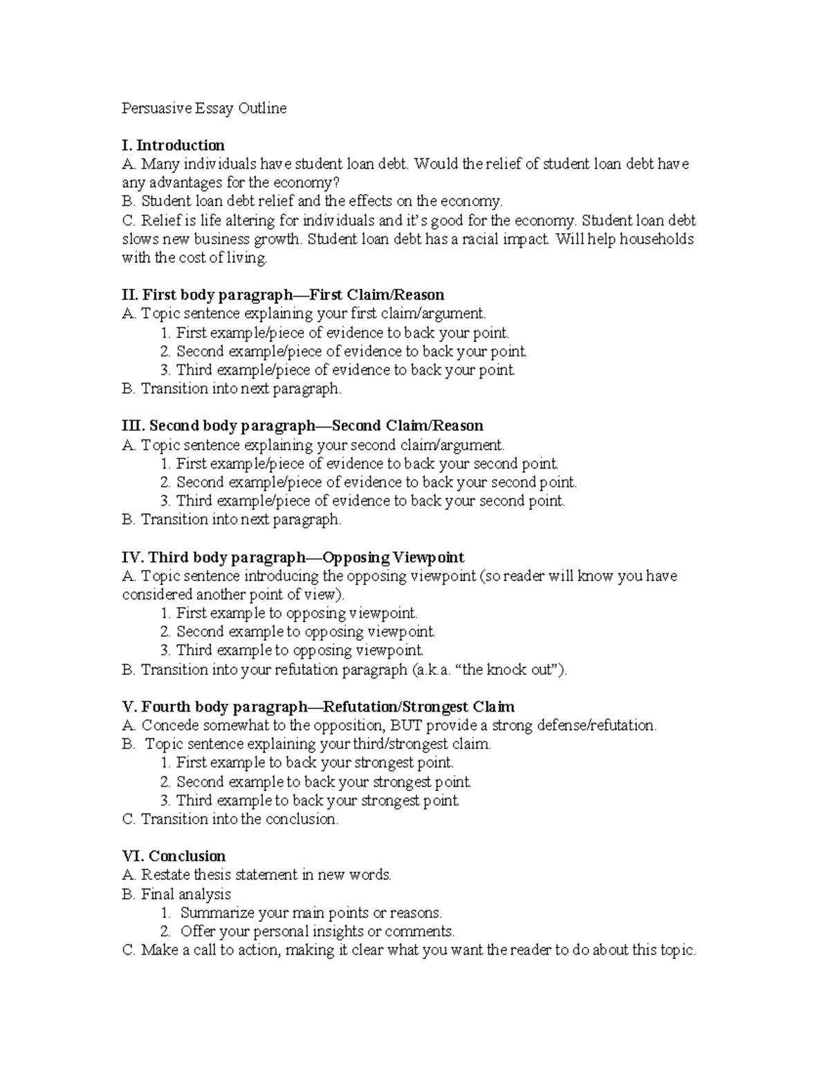 Prazak Module 4 Persuasive Essay Outline on Student Loan Relief - Studocu