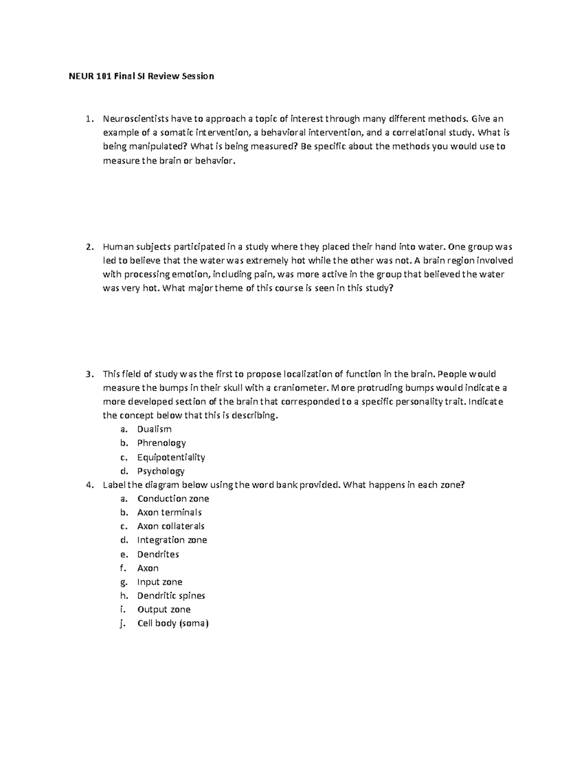 NEUR 101 Final Exam Study Guide: Key Topics and Concepts Review - NEUR ...