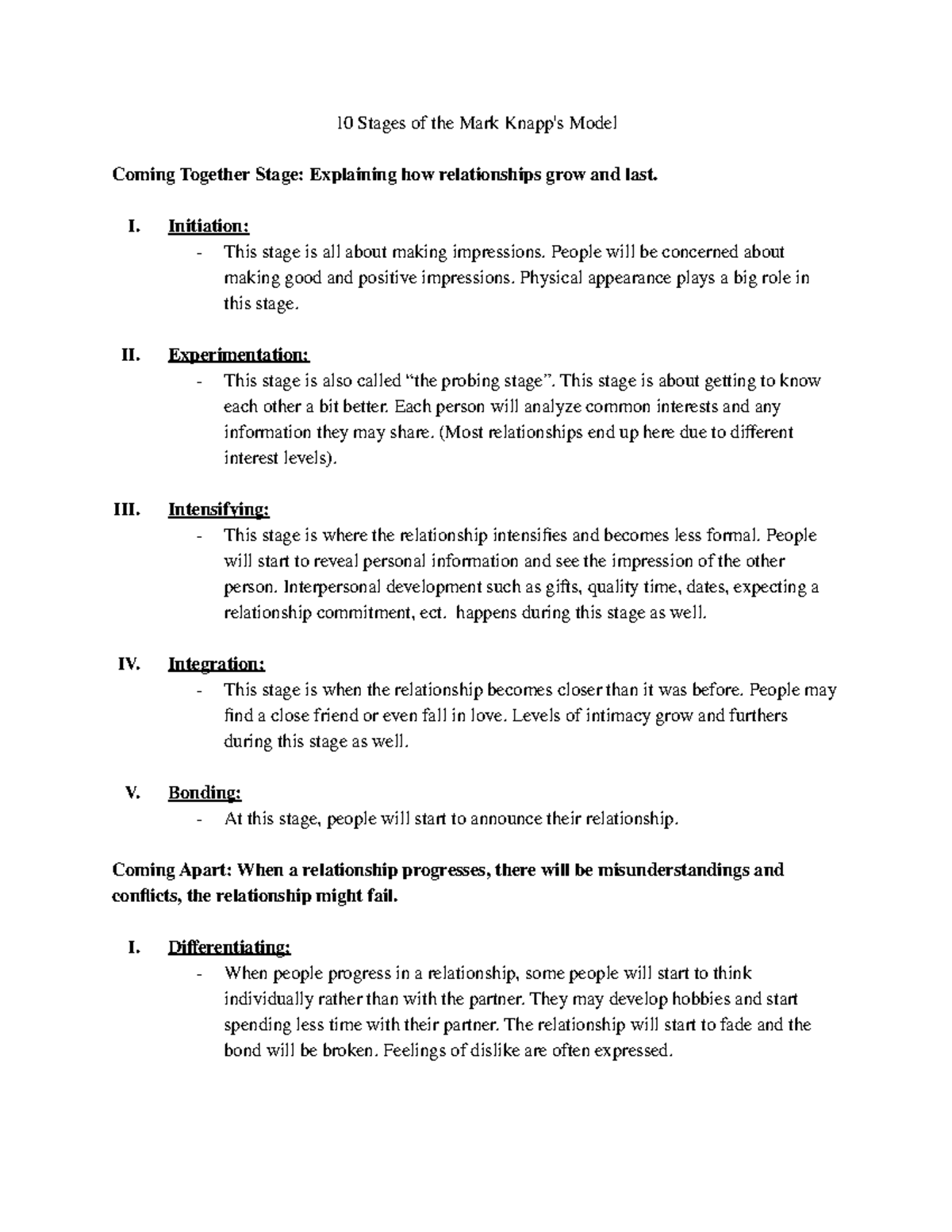 10 Stages of Mark Knapp’s Model: Relationship Dynamics Explained - Studocu