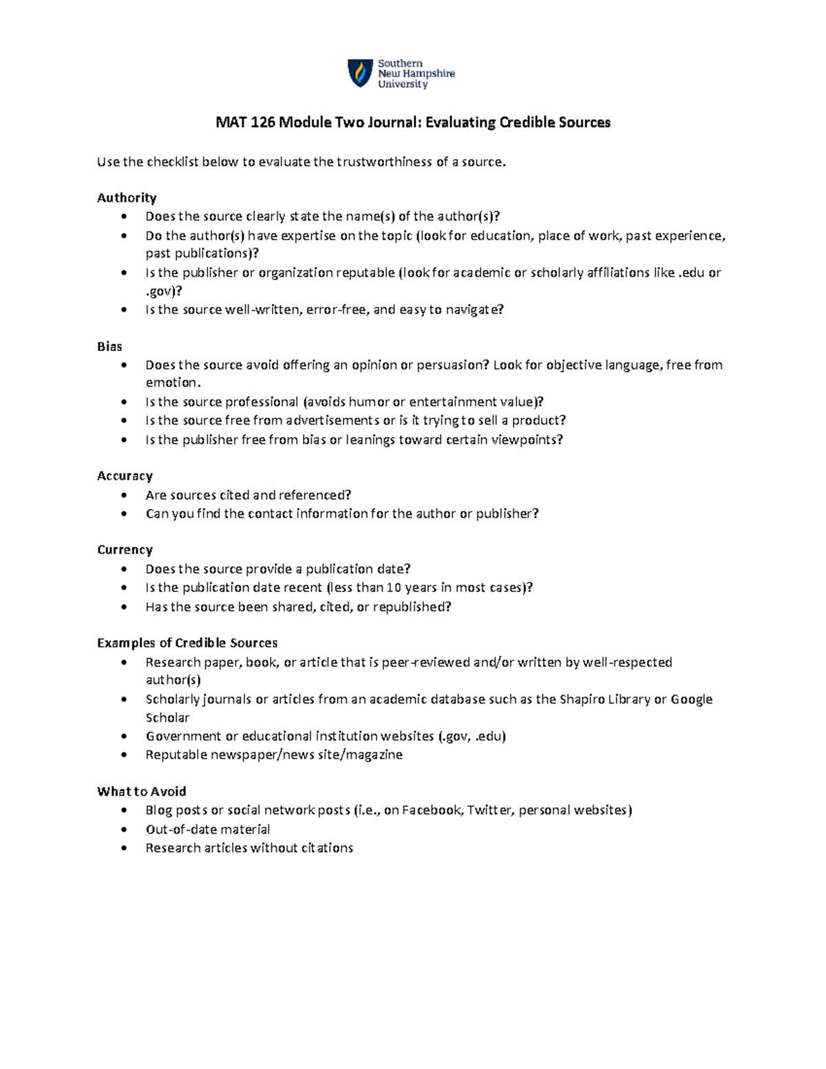 MAT 126 Module 2 Journal: Assessing Source Credibility - Studocu