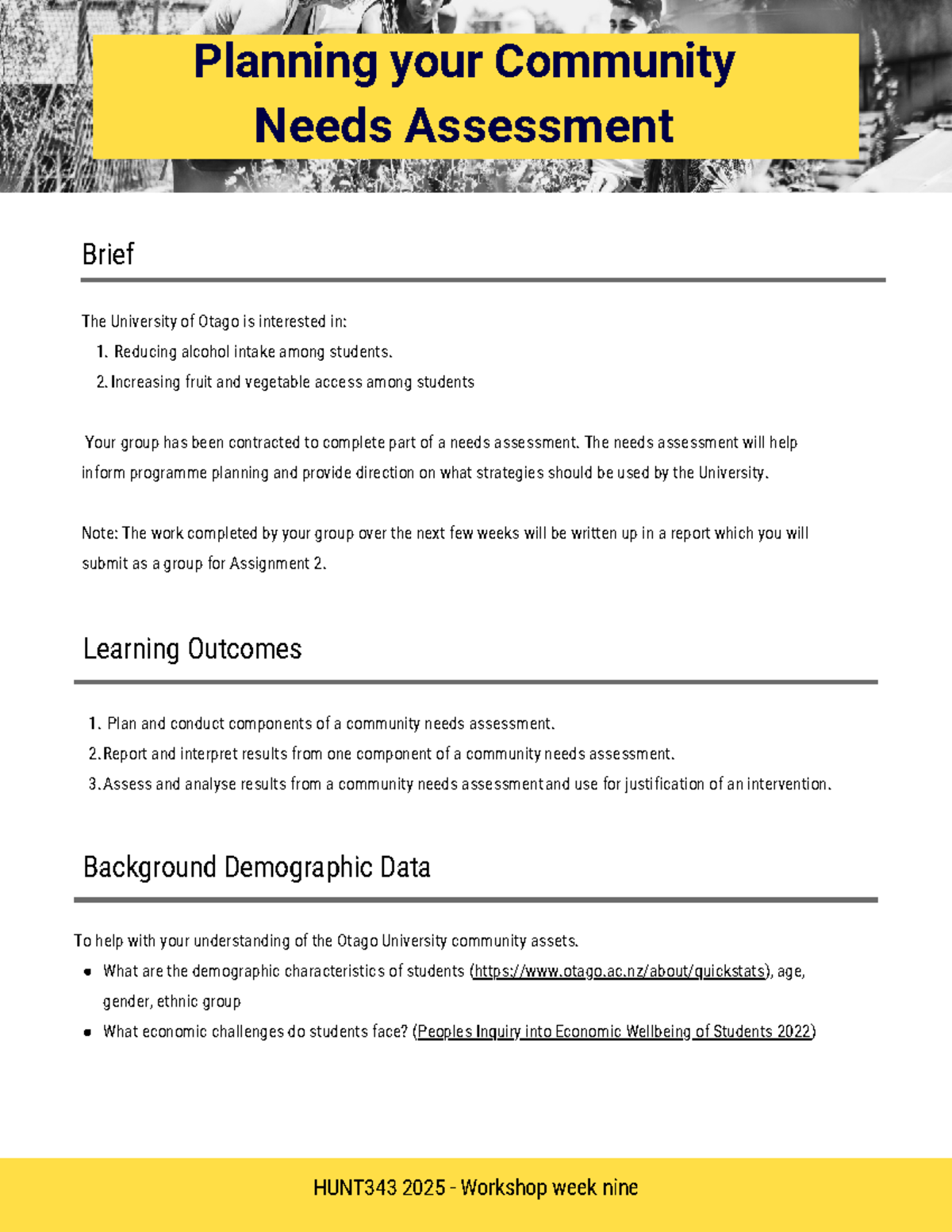 HUNT343 2025 Week 9: Community Needs Assessment Planning Guide - Studocu