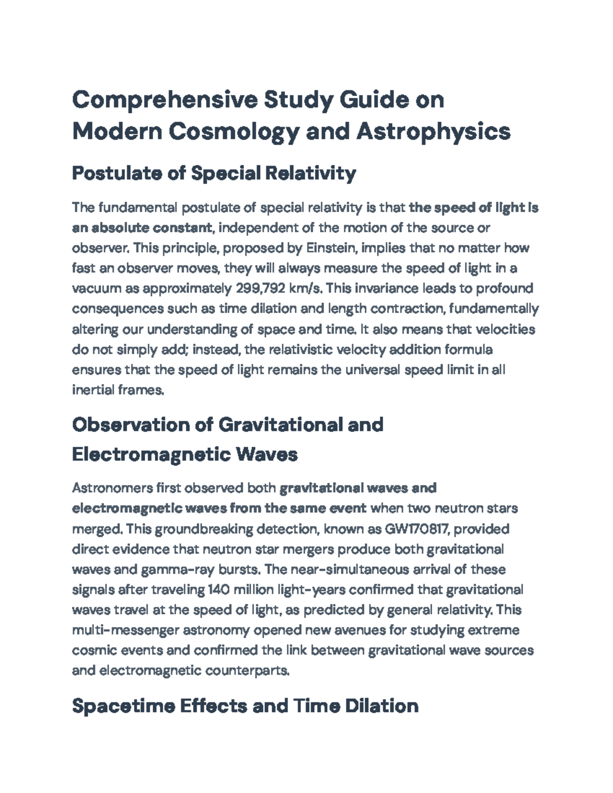 Comprehensive Study Guide on Modern Cosmology & Astrophysics (ASTR 101 ...