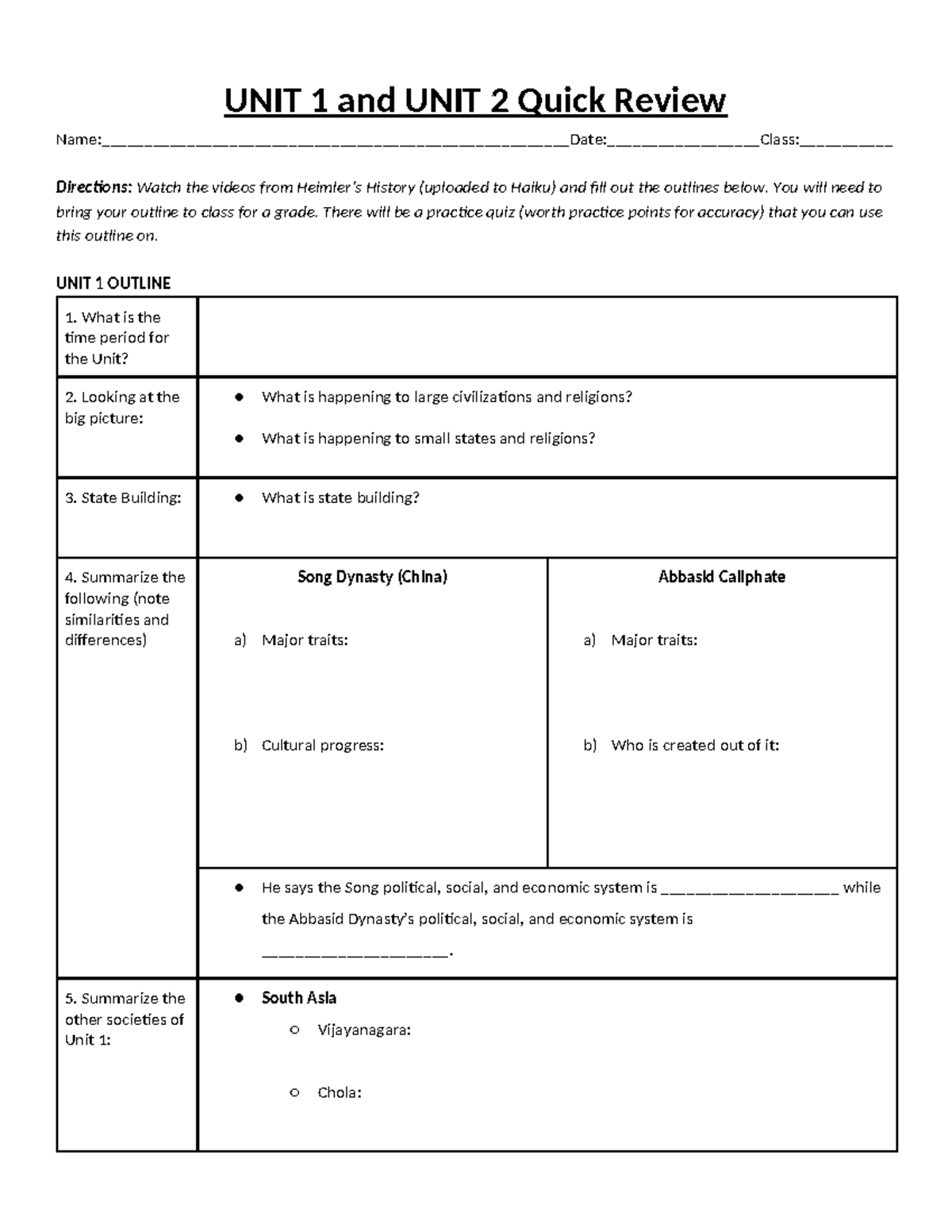 AP World History 1 - Unit 1 & 2 Quick Review for Test - Studocu