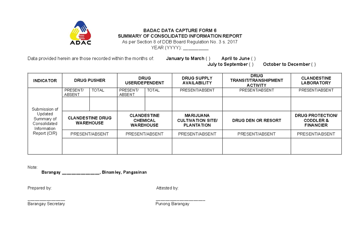 CIR Template - Summary of Consolidated Info Report (BADAC) - Studocu