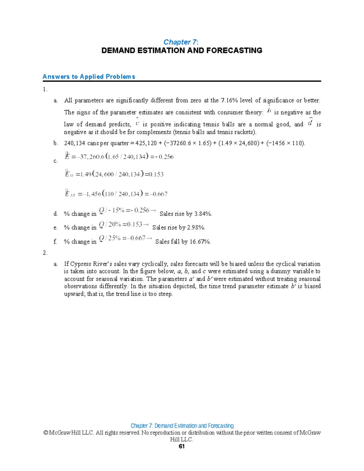 Chapter 7: Demand Estimation & Forecasting - Applied Problems Solutions ...