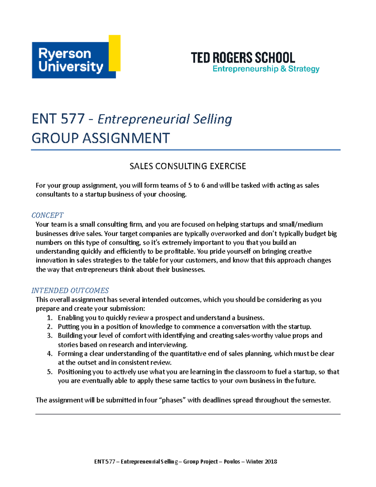 ENT577 - Group Assignment: Entrepreneurial Selling Project Guide - Studocu