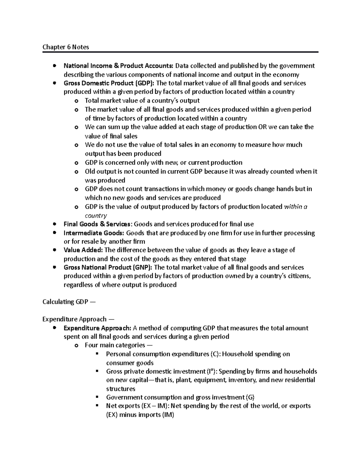 Macro Econ CH6: Measuring Output & National Income Overview - Studocu