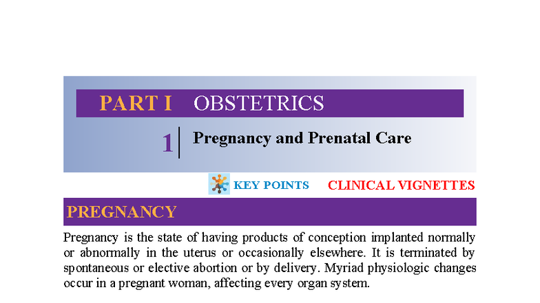 Obstetrics 1: Pregnancy & Prenatal Care - Key Points & Vignettes - Studocu