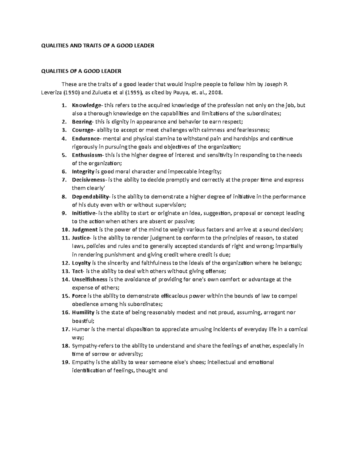 Qualities & Traits of Effective Leaders: Insights & Principles - Studocu